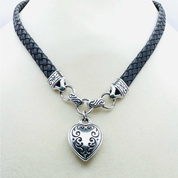 Brighton Jewelry - Brighton King's Road Black Leather Heart Pendant Necklace